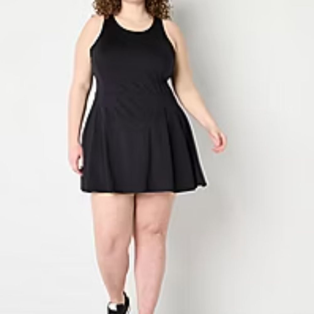 Xersion Womens Plus Sleeveless Built in Bra Tennis Dress Black Plus Size XXL